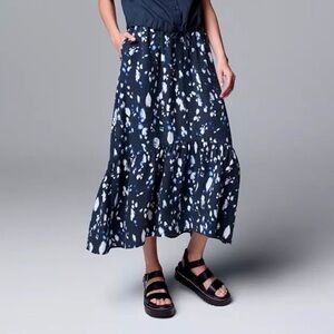 NWT Simply Vera VeraWang Blue & White Abstract Tiered Midi Skirt Women’s XL